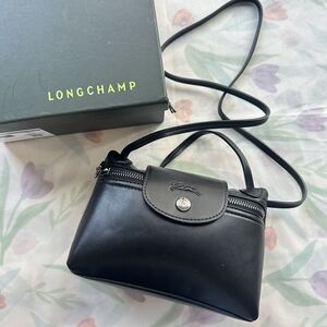 Longchamp Le Pliage Xtra Mini Black Leather Crossbody Bag